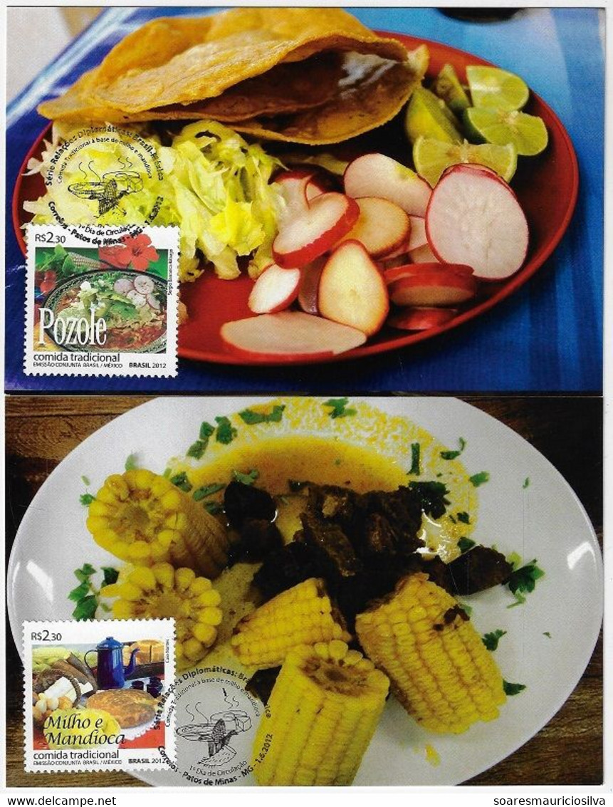 Brazil 2012 Complete Set With 2 Maximum Card Diplomatic Relations With Mexico Traditional Food Based On Corn And Cassava - Alimentation