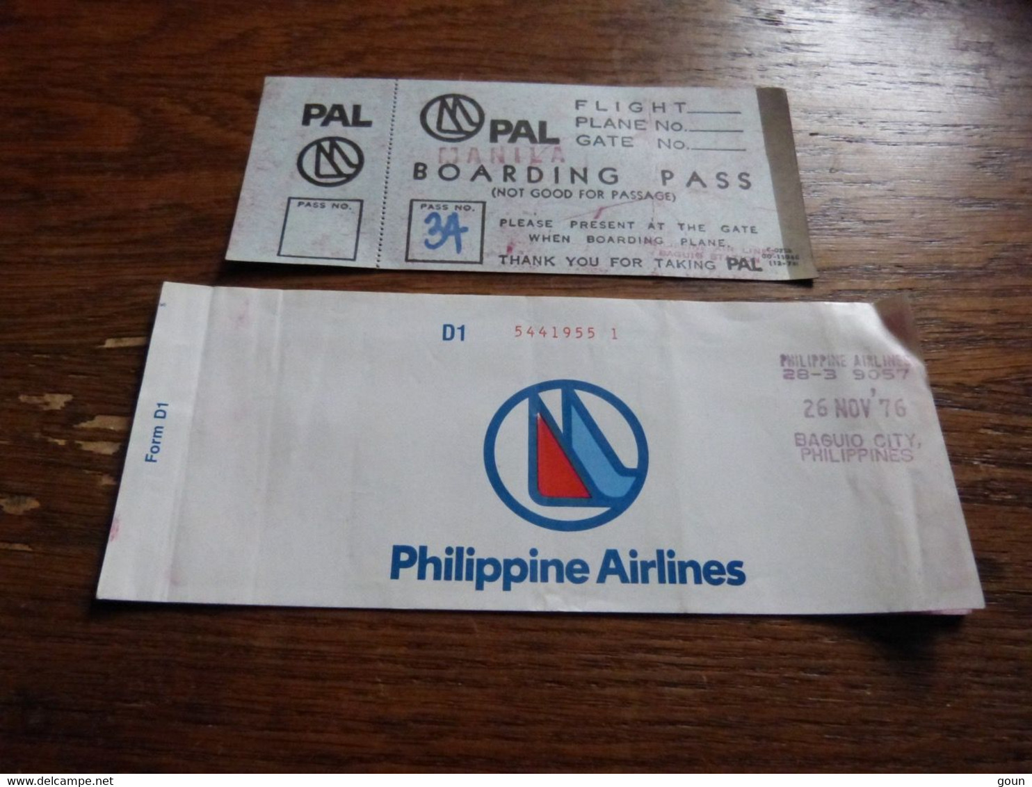 Billet Philippines Airlines 1976 + Boarding Pass Manila - World