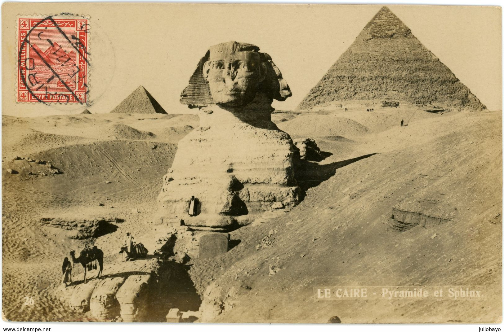 26 Fevrier 1917 Carte Photo Sphinx Pyramide Egypte Le Caire Vers Tunis , Cachet Ministère De La Guerre,Egypt Postage - Cairo