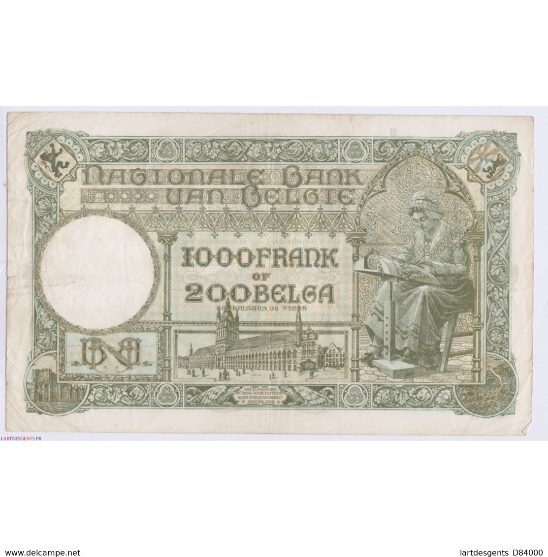 BILLET BELGIQUE 1000 FRANCS – 200 BELGAS 24-01-1939 L'art Des Gents AVIGNON - 1000 Francos & 1000 Francos-200 Belgas