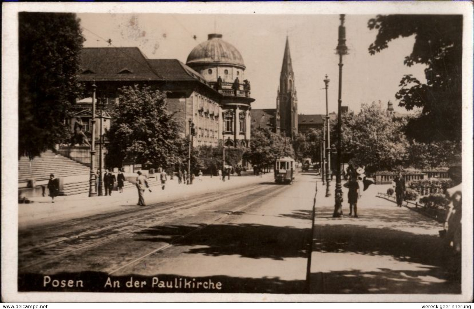 ! Alte Ansichtskarte Posen, Paulikirche, Straßenbahn, Tram - Posen
