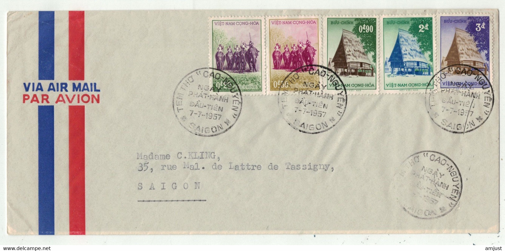 Viêt-Nam // Vietnam Du Sud // Lettre FDC 1er Jour  Pour Saigon Le 7.07.1957 (Grande Lettre) - Vietnam