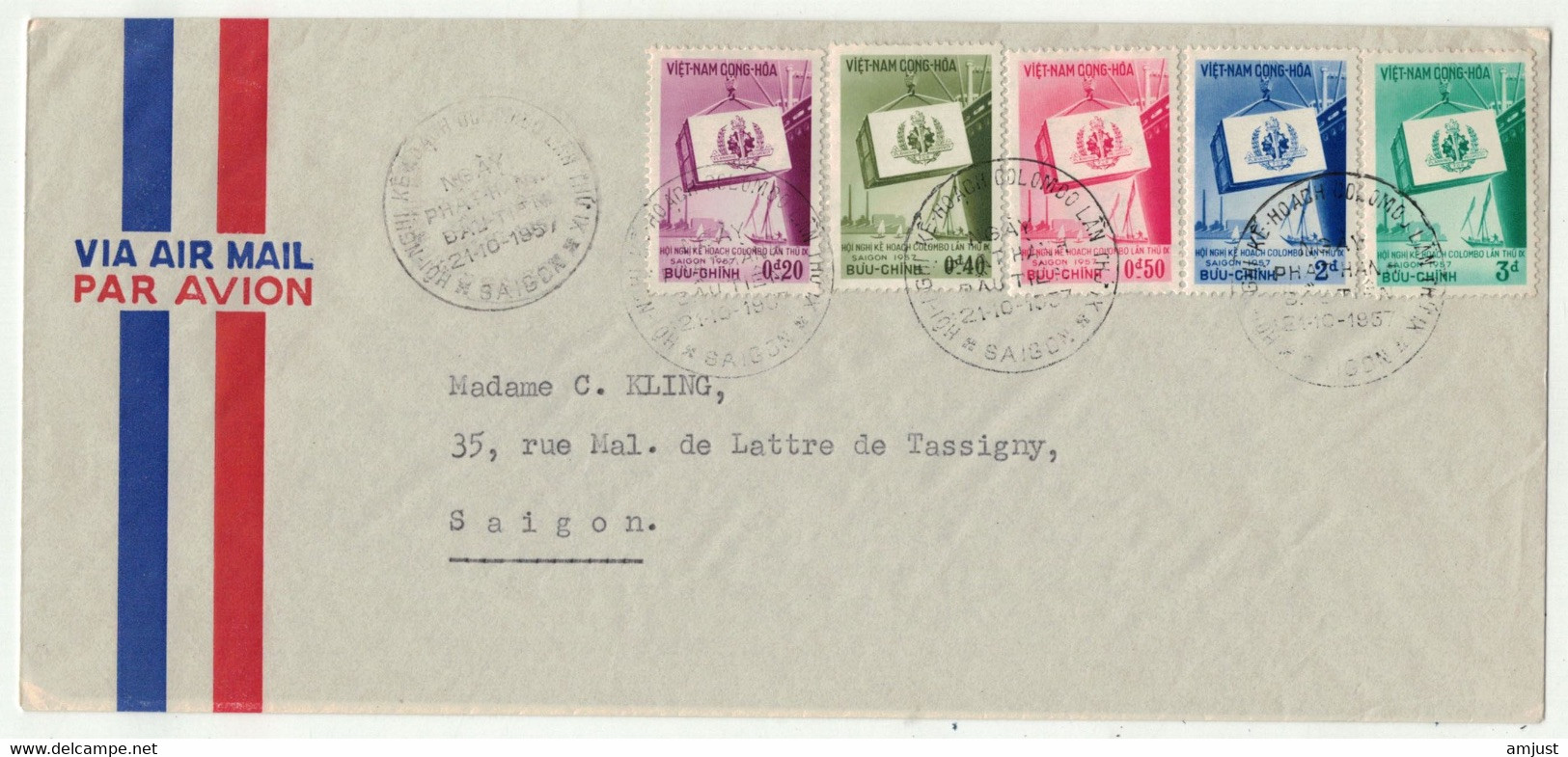 Viêt-Nam // Vietnam Du Sud // Lettre FDC 1er Jour  Pour Saigon Le 21.10.1957 (Grande Lettre) - Vietnam