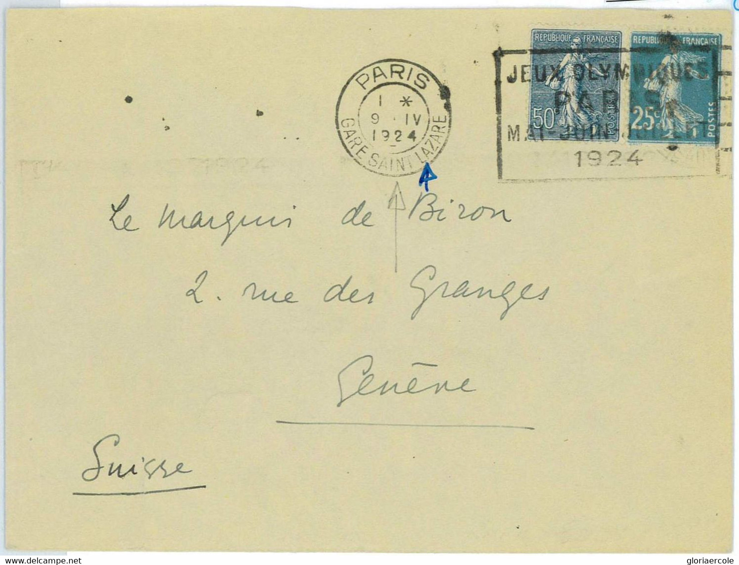 BK1915 - FRANCE - POSTAL HISTORY - 1924 Olympic Games  POSTMARK - Gare St Lazare - Summer 1924: Paris