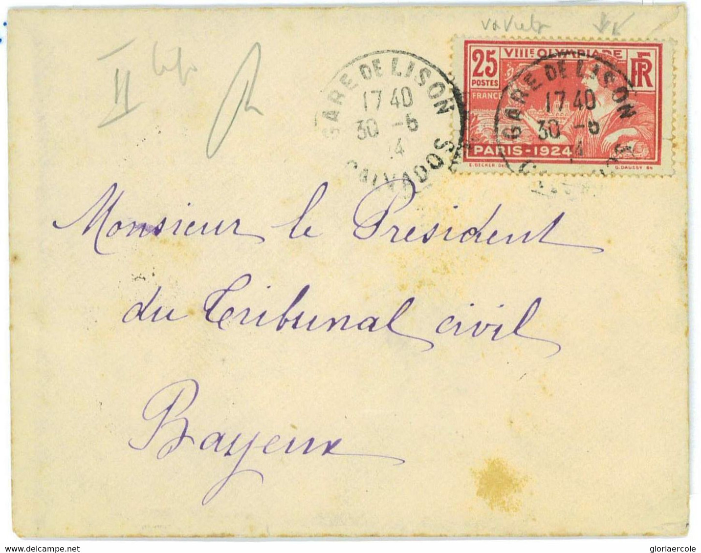 BK1930 - FRANCE - POSTAL HISTORY - 30.06.1924 Olympic Games 25 Francs On COVER - Verano 1924: Paris