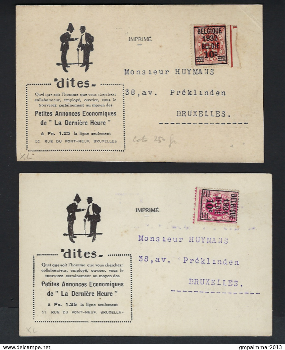5 Postkaarten Met Reclame Van LA DERNIERE HEURE Met HERALDIEKE LEEUW Nrs. 316 En 334 ; Staat Zie 4 Scans. LOT 315 - Typos 1929-37 (Heraldischer Löwe)