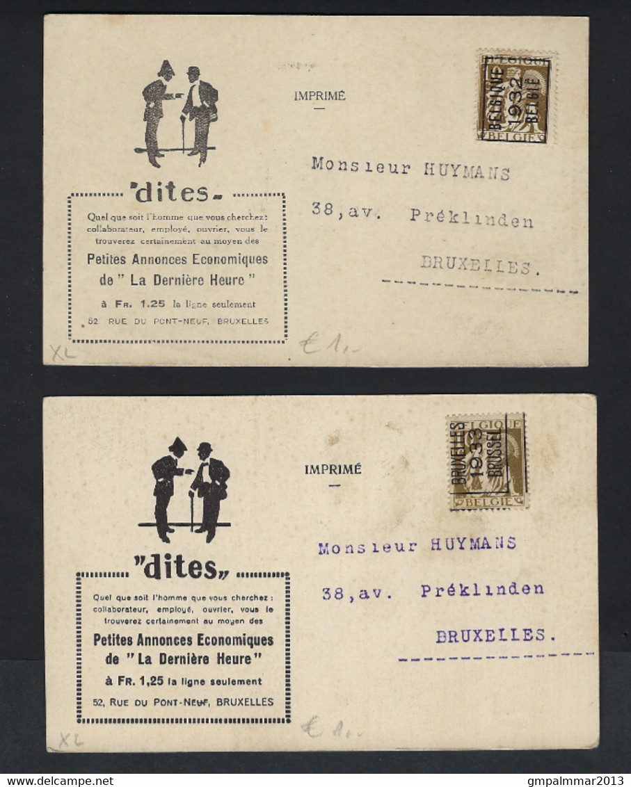 6 Postkaarten Met Reclame Van LA DERNIERE HEURE Met CERES Nr. 337 ; Staat Zie 4 Scans. LOT 315 - Sobreimpresos 1932-36 (Ceres Y Mercurio)