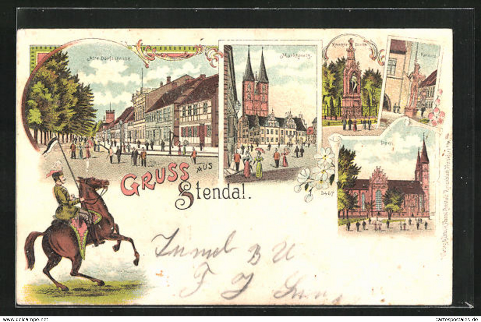 Lithographie Stendal, Marktplatz Mit Kirche, Dom, Roland Denkmal - Stendal