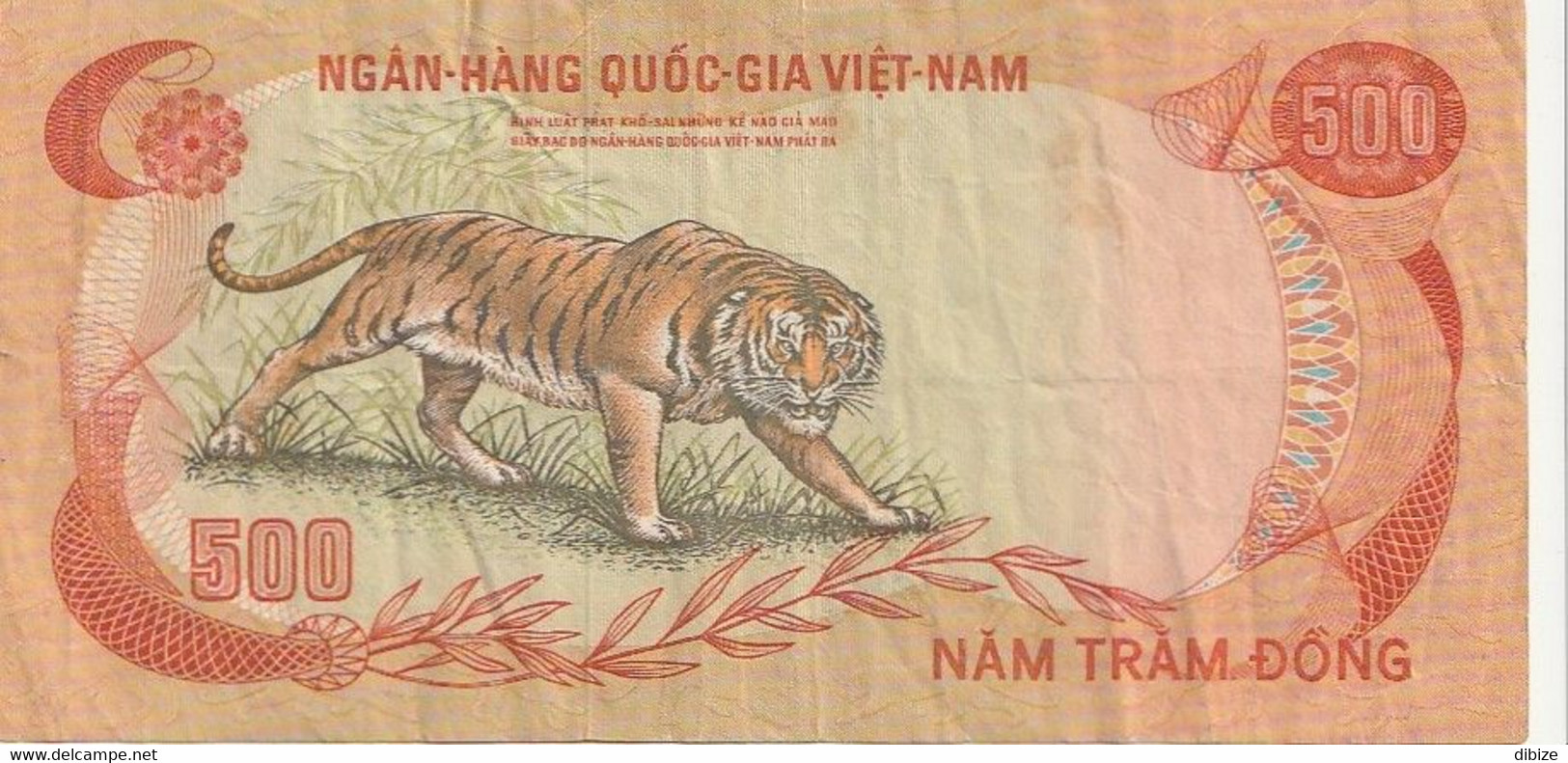 Billet De Banque Usagé De 1972. Vietnam.  500 Dong. Tigre Du Bengale. Etat Moyen. Petite Déchirure. - Vietnam