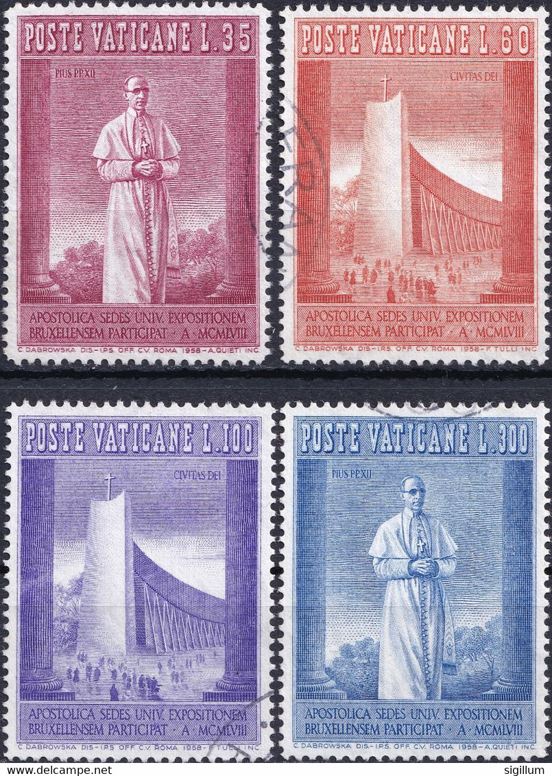 VATICANO 1958 - ESPOSIZIONE UNIVERSALE DI BRUXELLES - SERIE COMPLETA USATA - Sonstige & Ohne Zuordnung