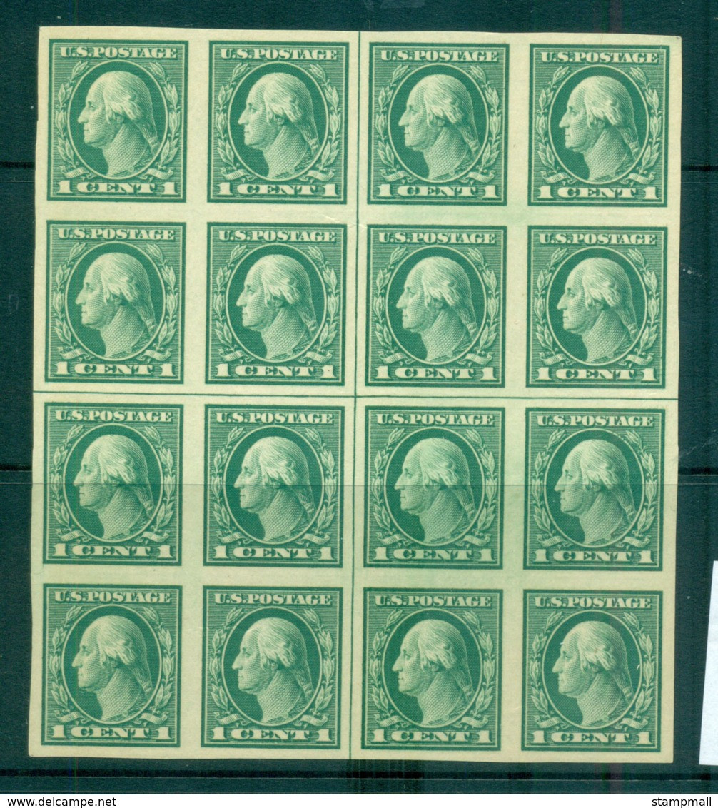 USA 1916-17 Sc#481 1c Green Washington IMPERF No Wmk Centre Cross Blk 16 MUH Lot69351 - Unused Stamps