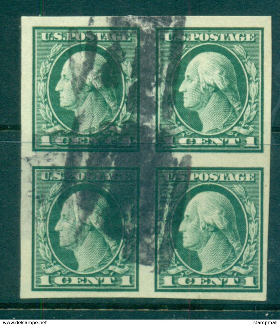 USA 1916-17 Sc#481 1c Green Washington IMPERF No Wmk Blk 4 FU Lot68828 - Used Stamps