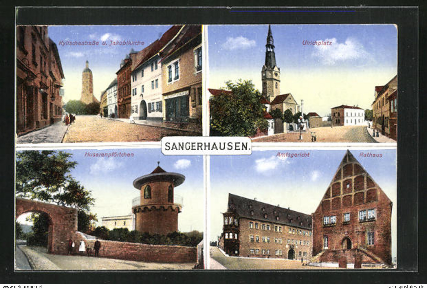 AK Sangerhausen, Ulrichplatz, Kylischestrasse & Jacobikirche, Amtsgericht & Rathaus - Sangerhausen