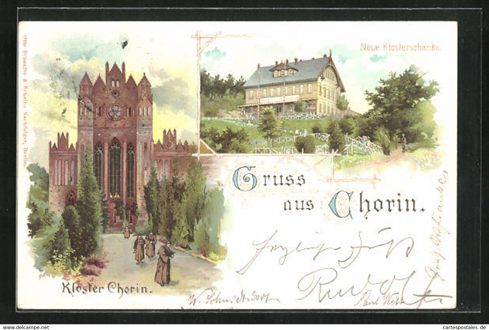 Lithographie Chorin, Neue Klosterschänke Und Das Kloster - Chorin