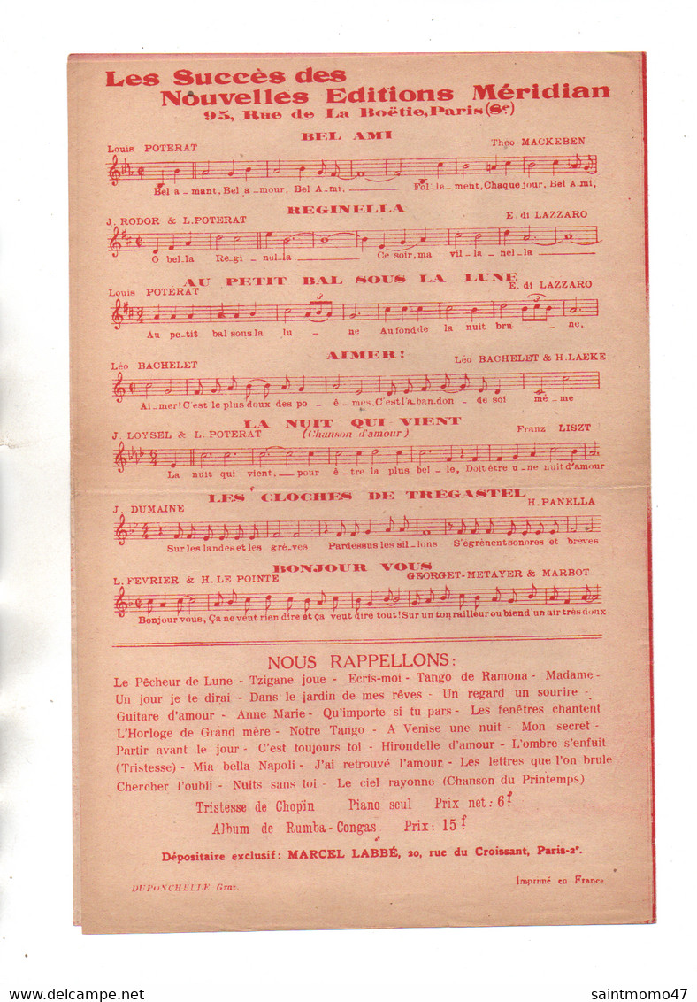 PARTITION. CHANSON. " L'OMBRE S'ENFUIT TRISTESSE ". CRÉÉE PAR TINO ROSSI, JEAN LOYSEL . MUSIQUE DE CHOPIN - Réf. N°24G - - Partitions Musicales Anciennes