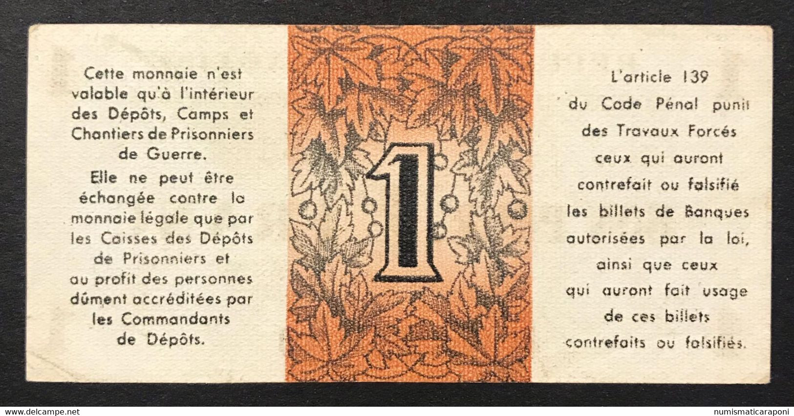 France Francia Service DES Prisonniers De Guerre  1945 1 Franco Franc Pow LOTTO 2683 - Non Classés