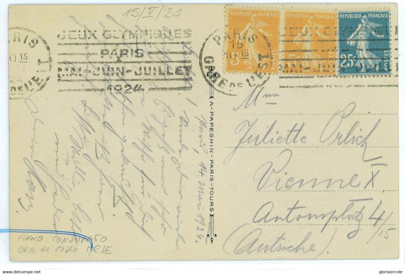 BK1933 - FRANCE - POSTAL HISTORY - 1924 Olympic Games POSTMARK - GARE D'EST - Estate 1924: Paris