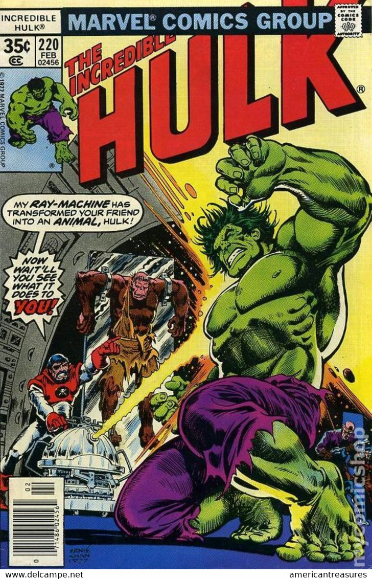 USA 1977 The Incredible Hulk (Marvel Comics N° 220 Feb) - Cover By Ernie Chan - XXF Condition - Marvel