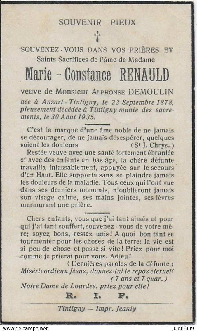 GC . ANSART ..-- Mme Marie RENAULD , Veuve De Mr Alphonse DEMOULIN , Née En 1878 , Décédée En 1935 . - Tintigny