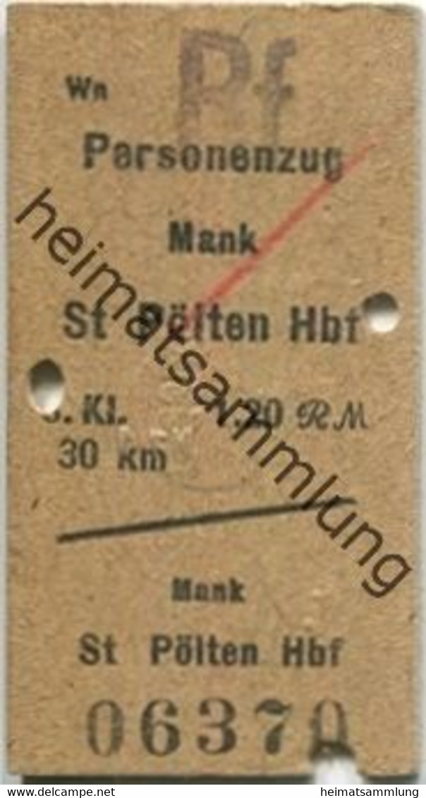 Österreich - Mank St. Pölten Hbf - Fahrkarte 1940 3. Klasse 1.20RM - Europe