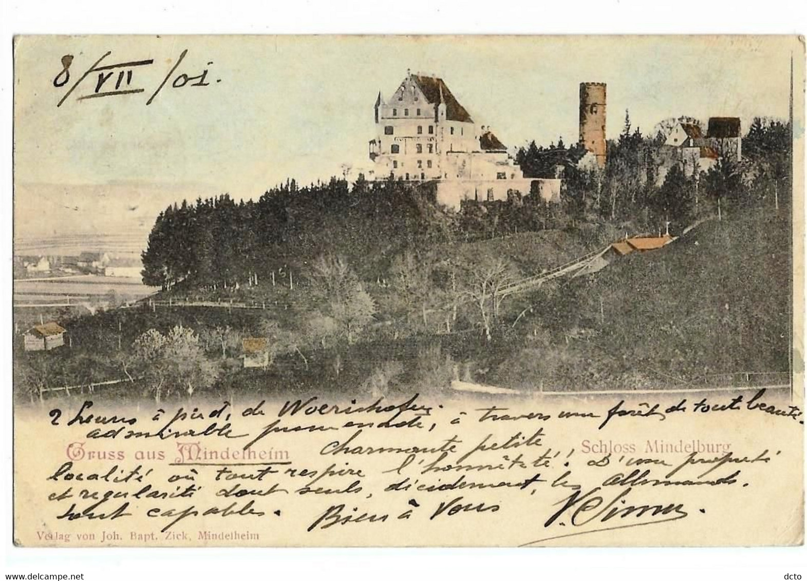 Gruss Aus MIDELHEIM Schloss Mindelburg Ed. Ziek, Envoi 1901, Dos Simple, Colorisée - Mindelheim