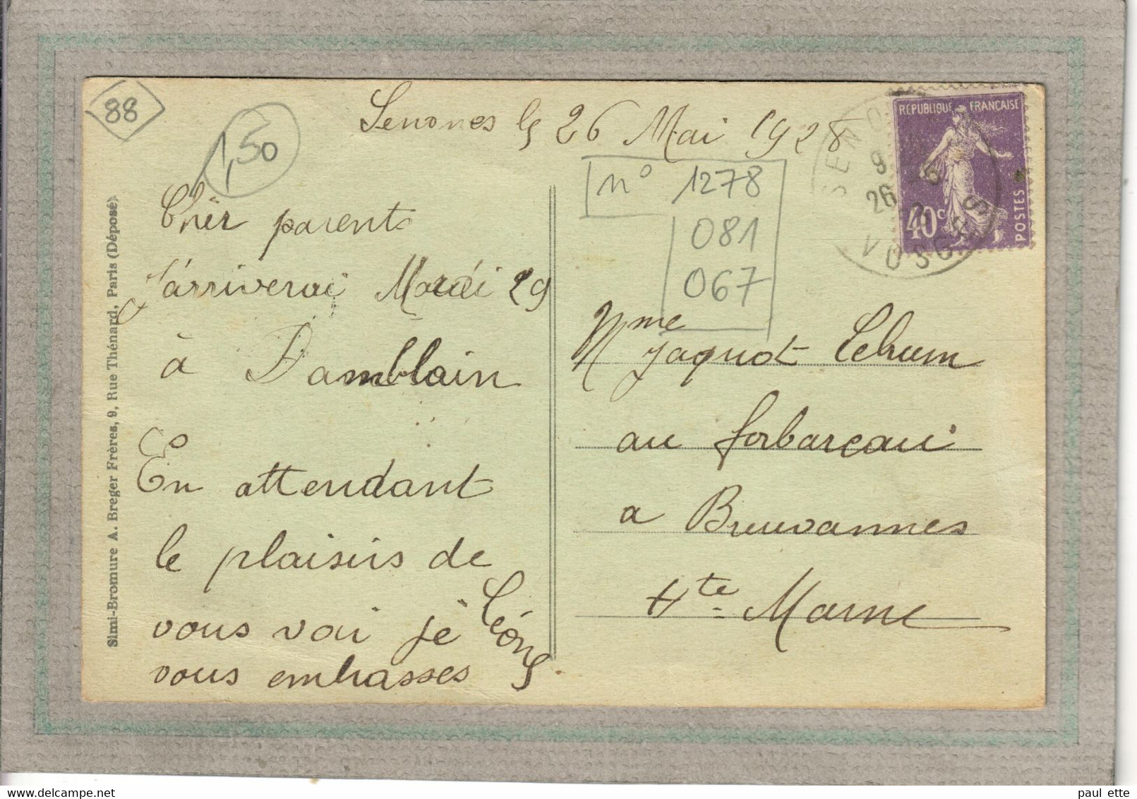 CPA - (88) SENONES - Aspect De La Chapelle De Malfosse En 1928 - Vincey
