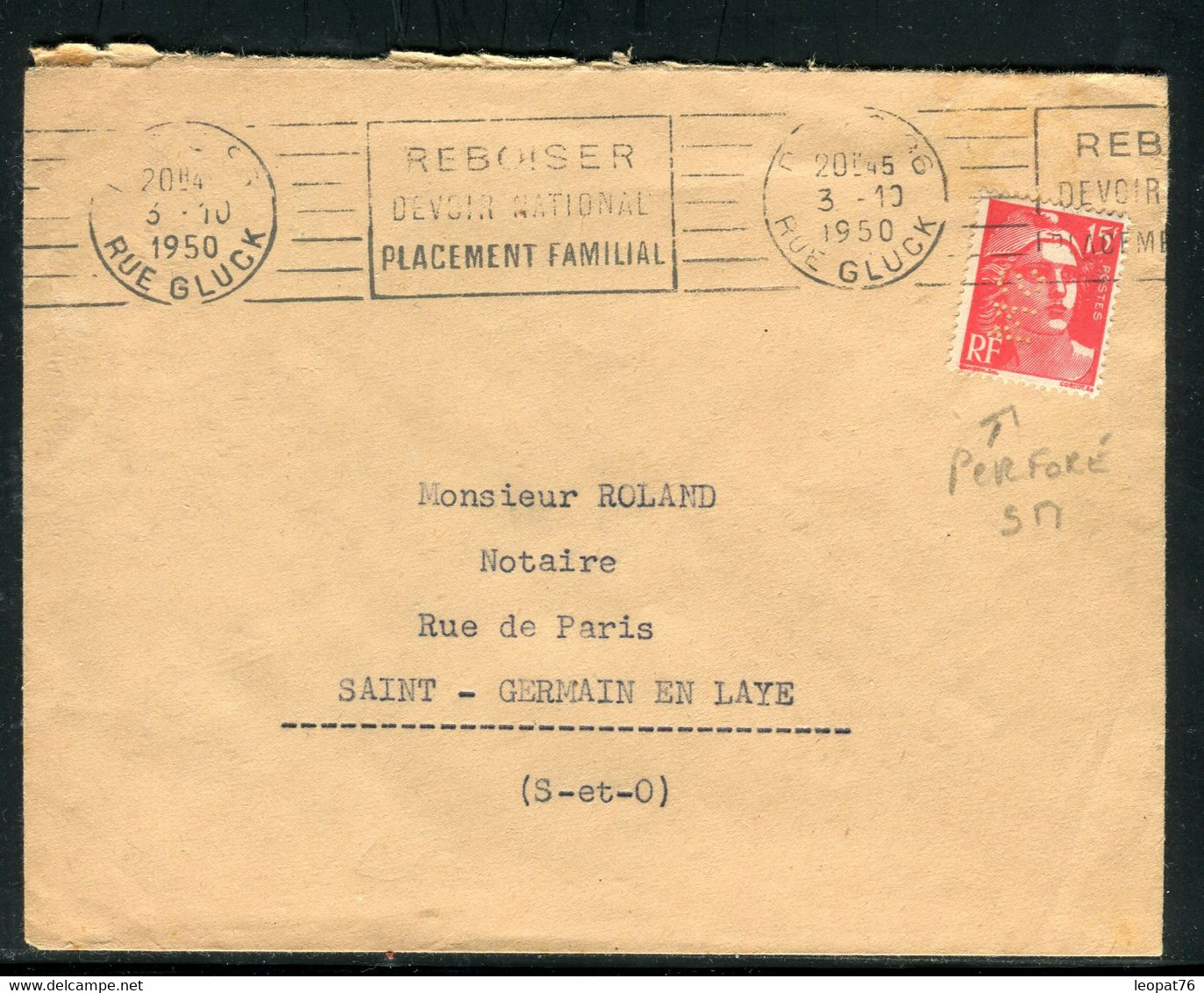 Gandon Perforé Sur Enveloppe Commerciale De Paris En 1950 - Réf M 68 - Other & Unclassified