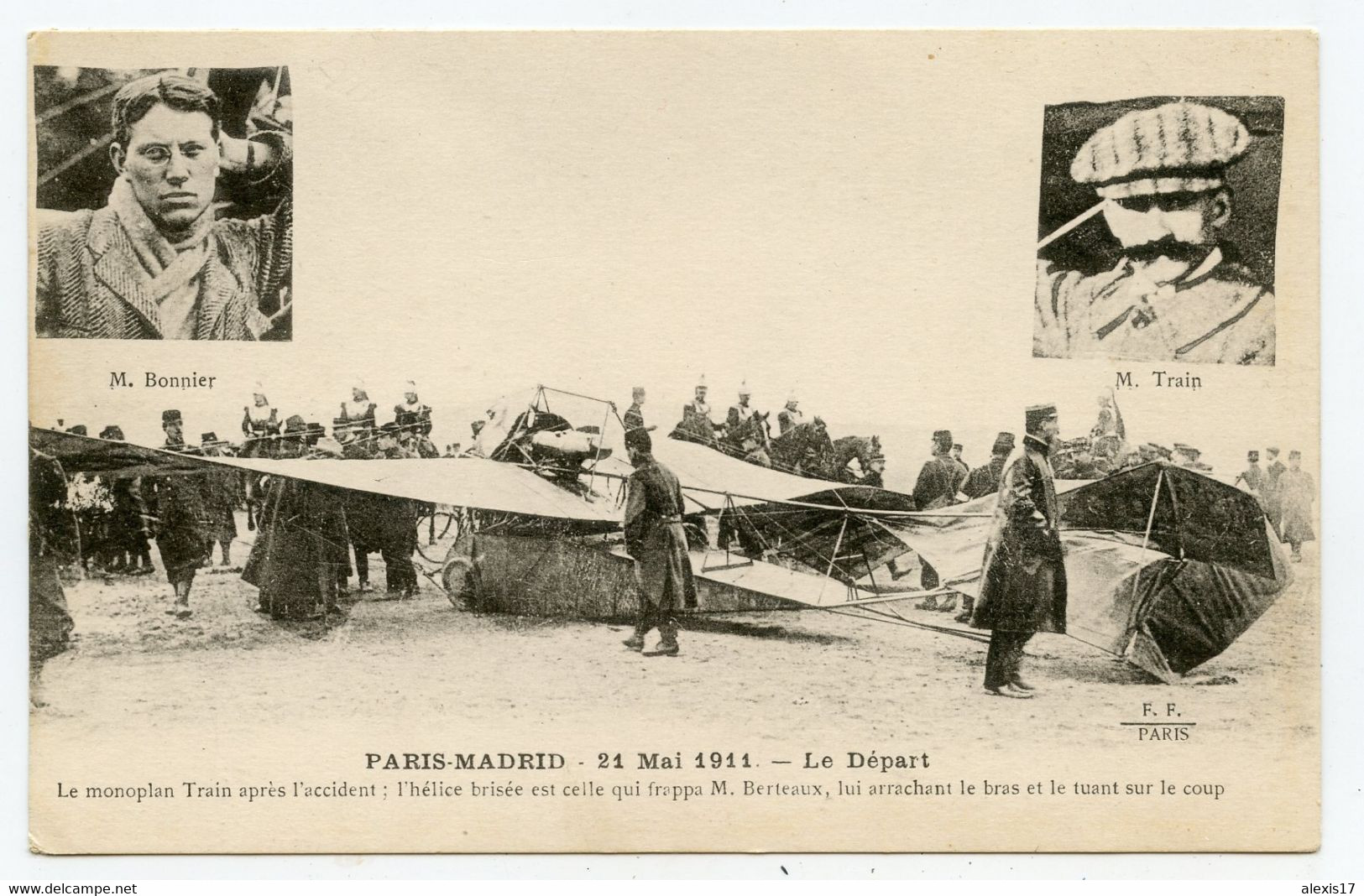 M.Train. M.Bonnier Paris-Madrid 21 Mai 1911 Départ. Accident, Hélice Brisé Arrachant Le Bras M Berteaux Tué Sur Le Coup - Demonstraties