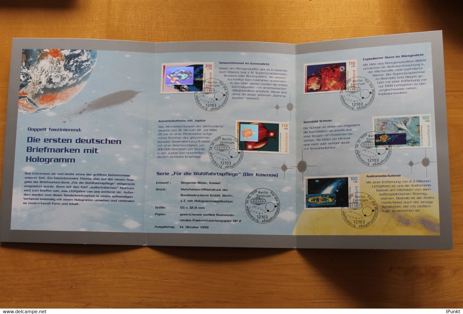 Deutschland 1999, Hologramm "Faszination Kosmos", Gedenkblatt, 3tlg.; MiNr 2077-81 - Hologramme