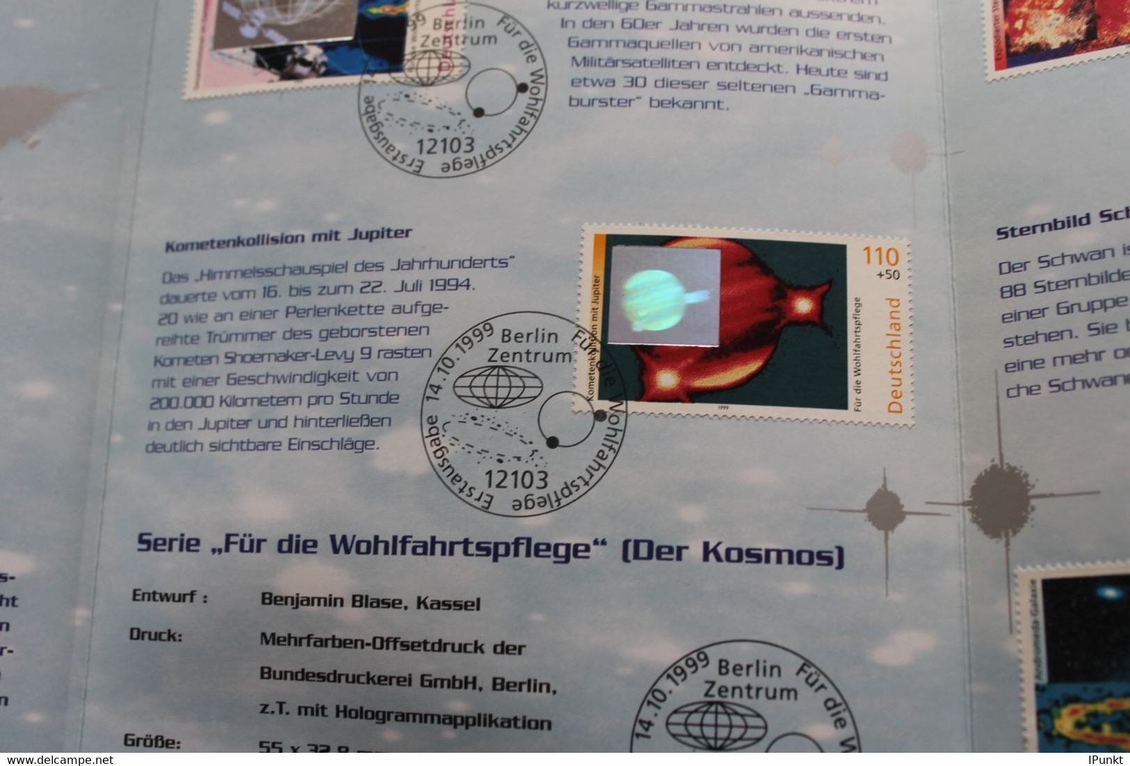 Deutschland 1999, Hologramm "Faszination Kosmos", Gedenkblatt, 3tlg.; MiNr 2077-81 - Hologramas