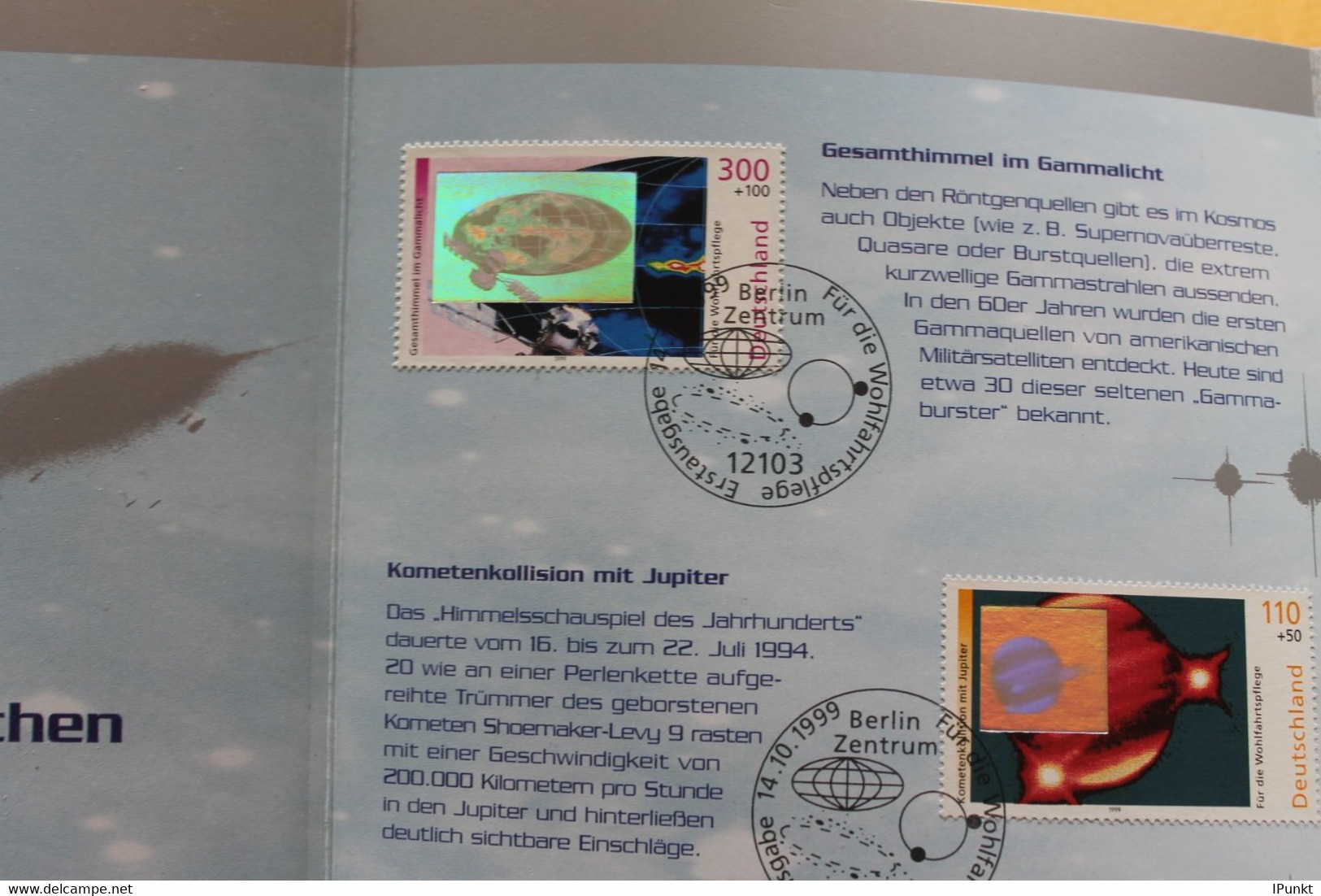 Deutschland 1999, Hologramm "Faszination Kosmos", Gedenkblatt, 3tlg.; MiNr 2077-81 - Holograms