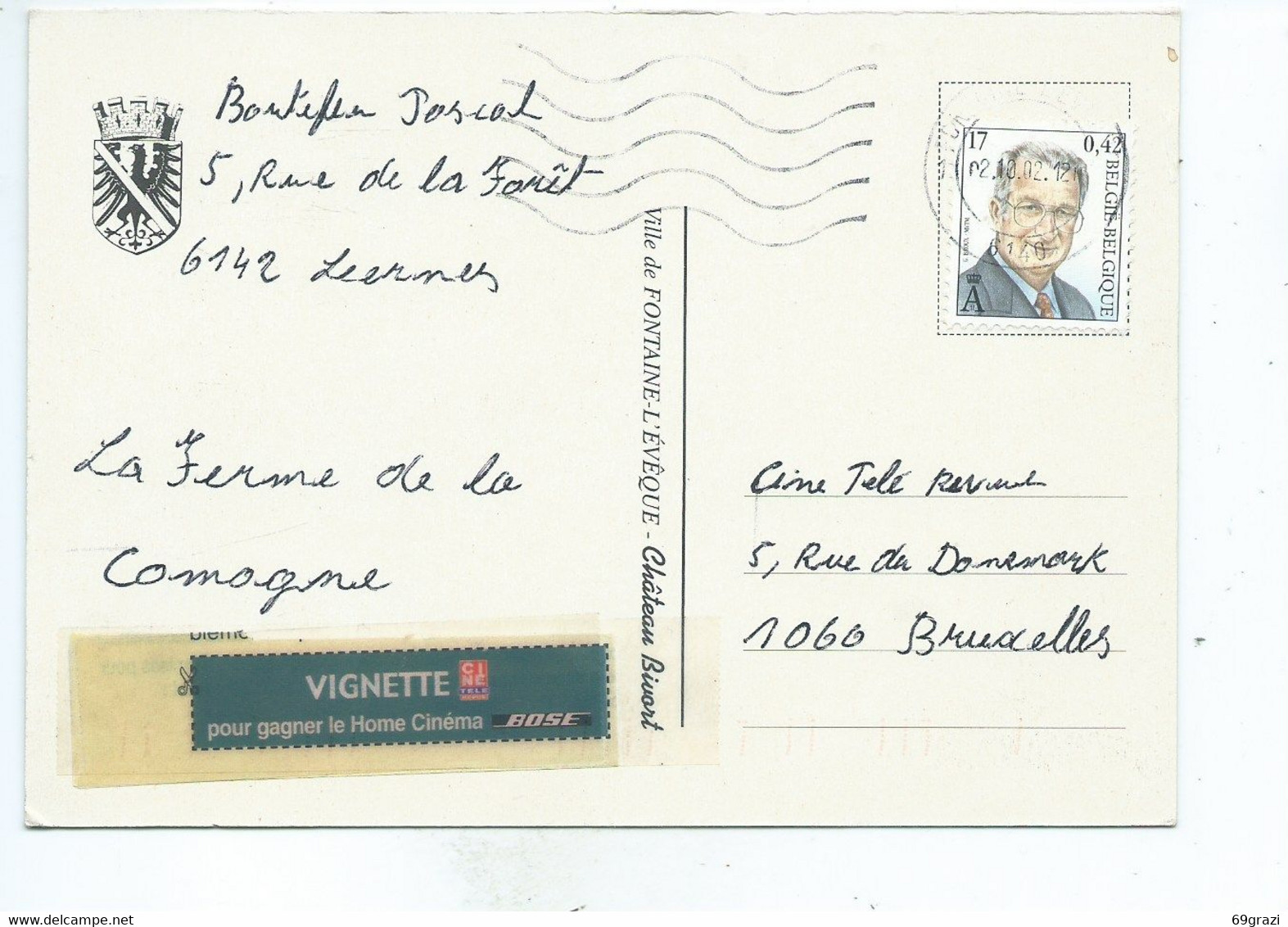 Fontaine L'Evêque Château Bivort   ( Carte Ayant Voyagé ) - Fontaine-l'Eveque