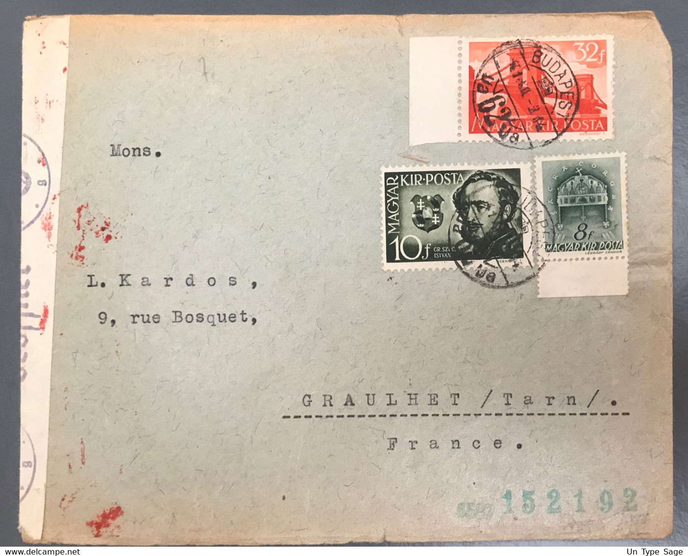 Hongrie Divers Sur Enveloppe Censurée Pour La France 1941 - (A1274) - Covers & Documents