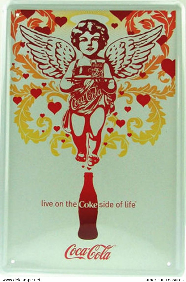 USA Color Retro Style Metal/tin Plate/tray Coca-Cola - Kid Angel/cupido With Service Tray - 30 X 20 Cm - Emailplaten