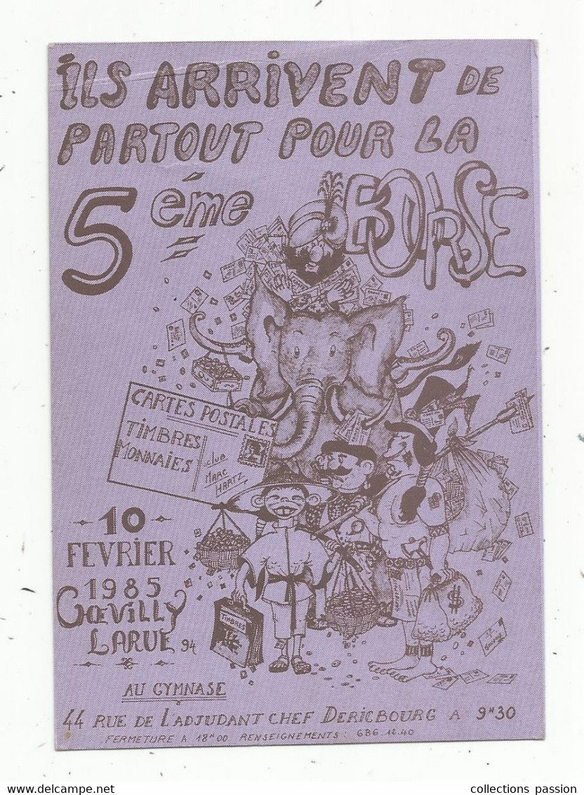 Cp, Bourses & Salons De Collections, Vierge , 5 E Bourse Cartes Postales ,timbres , Monnaies,1985, Chevilly Larue, 94 - Collector Fairs & Bourses