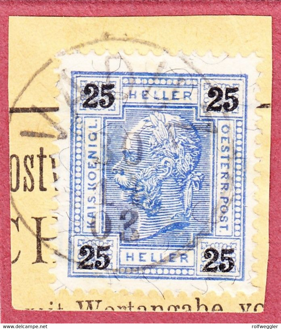 1899 Vorläufer, 25 Heller Stempel Vaduz Auf österreichischer Marke. Kat Nr. MI 76 Auf Kleinem Briefstück - ...-1912 Voorlopers