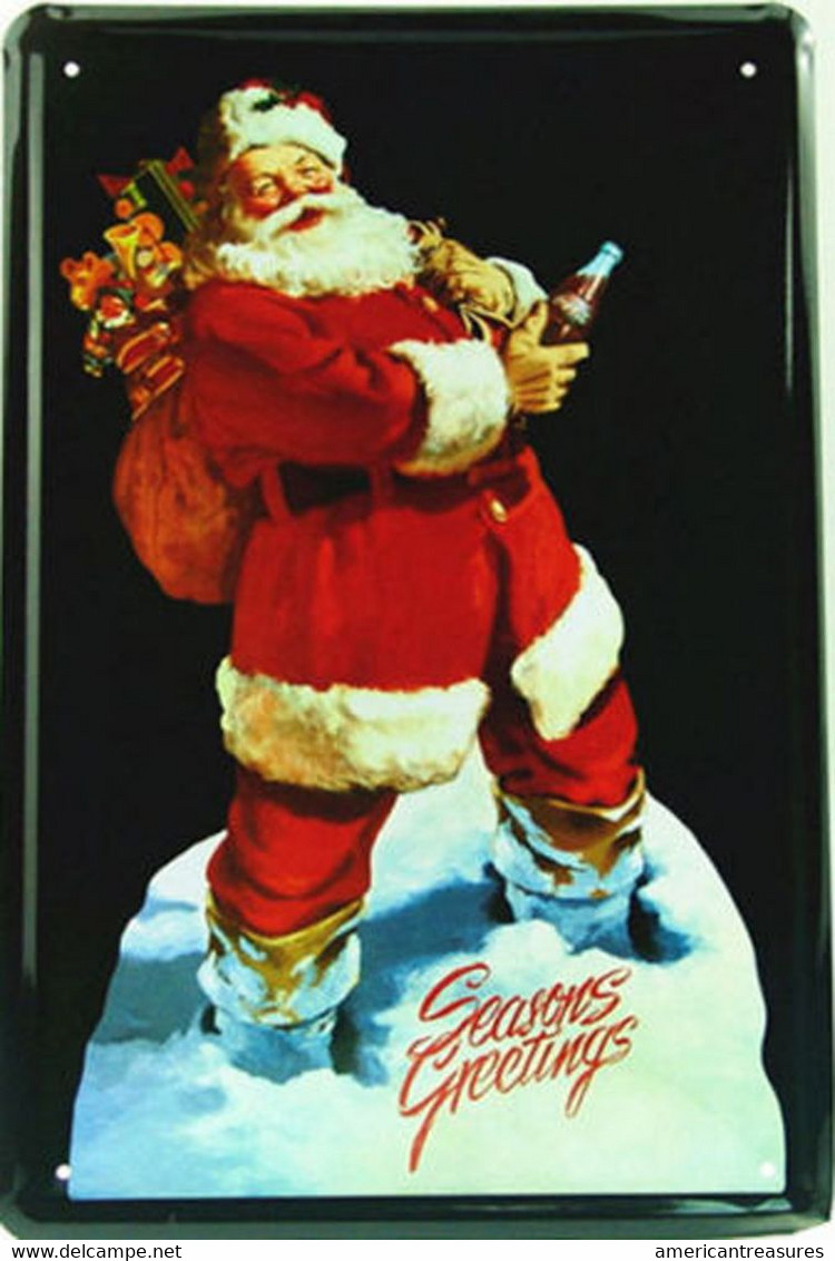 USA Color Metal/tin Plate/tray Coca-Cola - Retro Style 'Santa Claus' - 30 X 20 Cm - Targhe Smaltate Ed In Lamiera