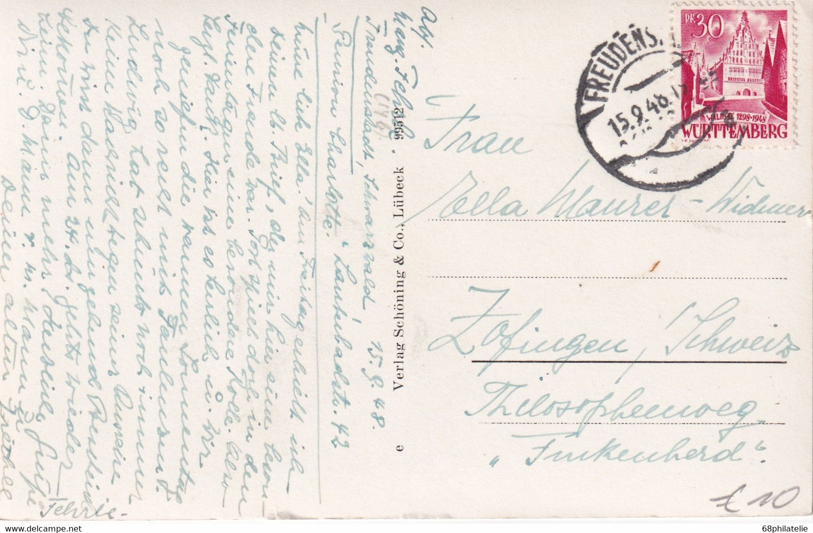 ALLEMAGNE 1948 ZONE FRANCAISE CARTE POSTALE DE FREUDENSTADT - Other & Unclassified