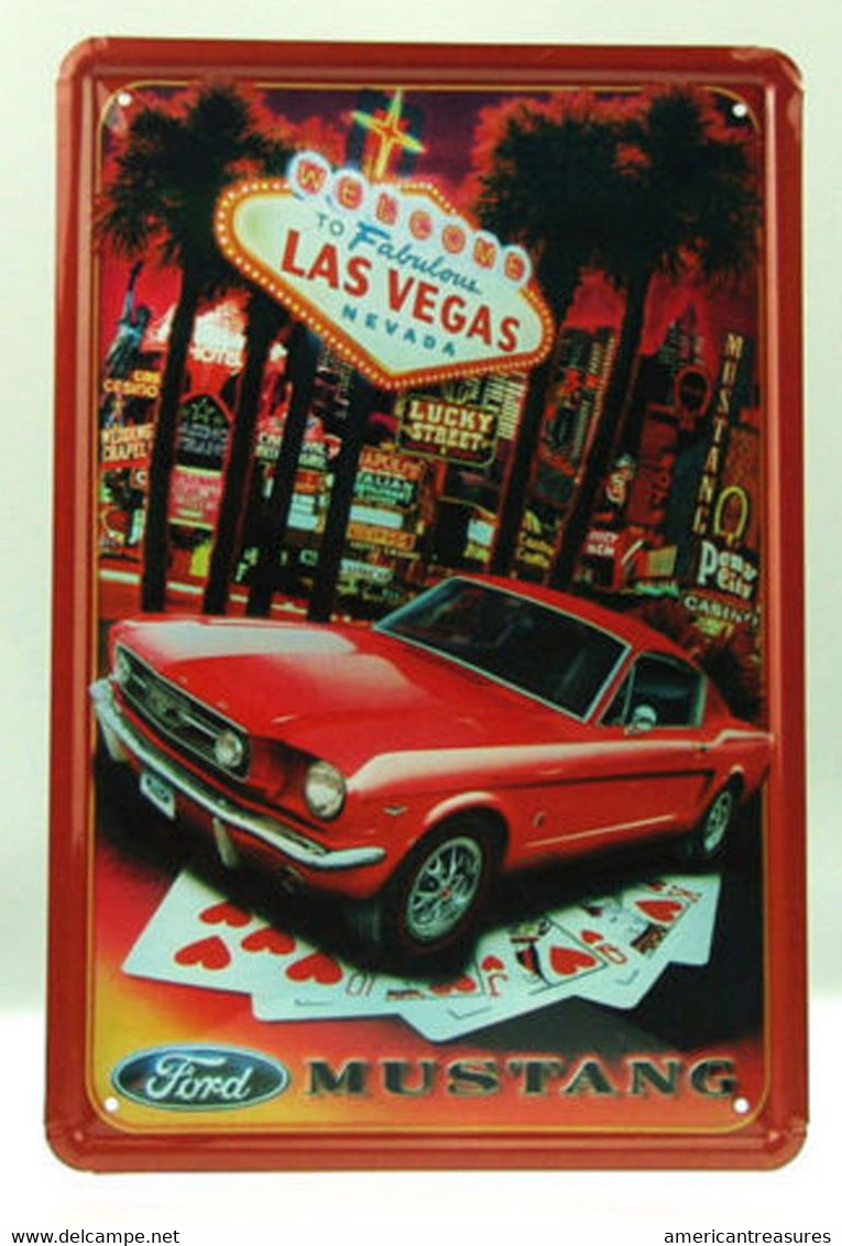 USA Color Metal/tin Plate 'Las Vegas - Ford Mustang' Poker Games - 30 X 20 Cm - Plaques En Tôle (après 1960)