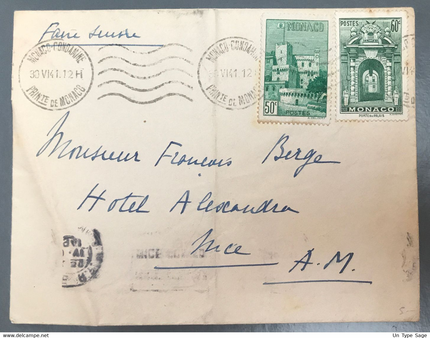 Monaco Divers Sur Enveloppe Pour Nice - OBL Mécanique MONACO CONDAMINE 30.6.1941 - (A1280) - Storia Postale