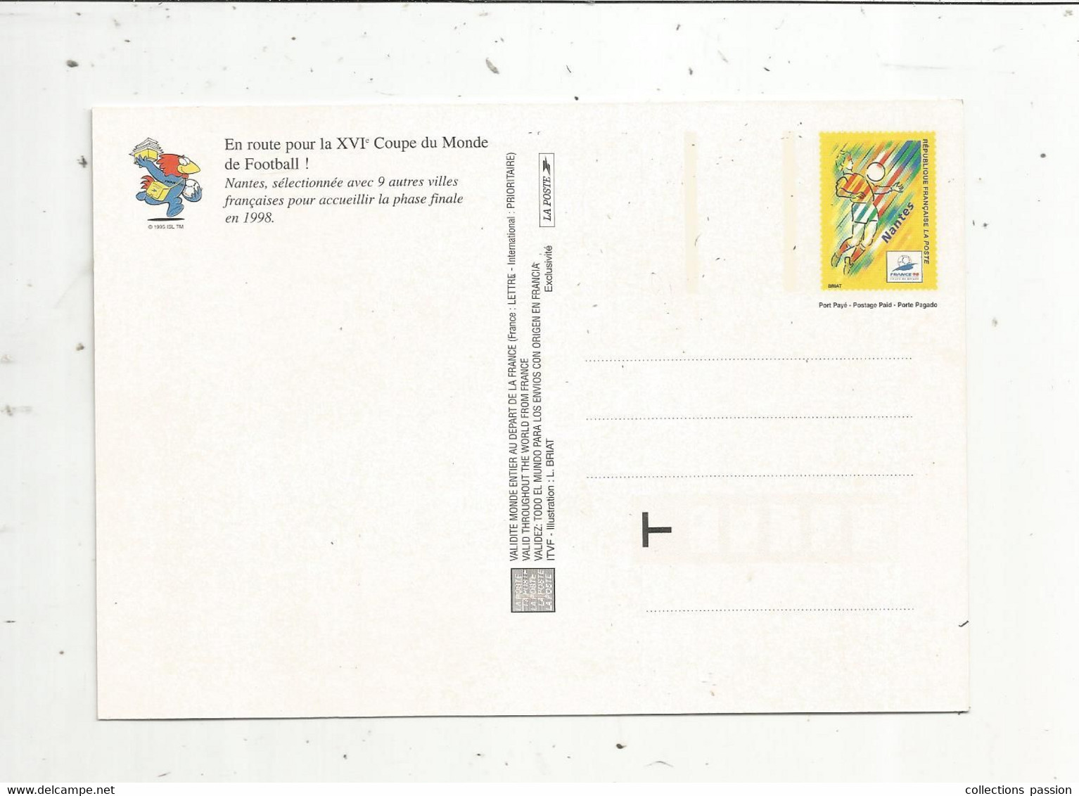 Entier Postal , Sports , En Route Pour La XVI E Coupe Du Monde De FOOTBALL , NANTES ,  2 Scans - 1998 – Frankreich