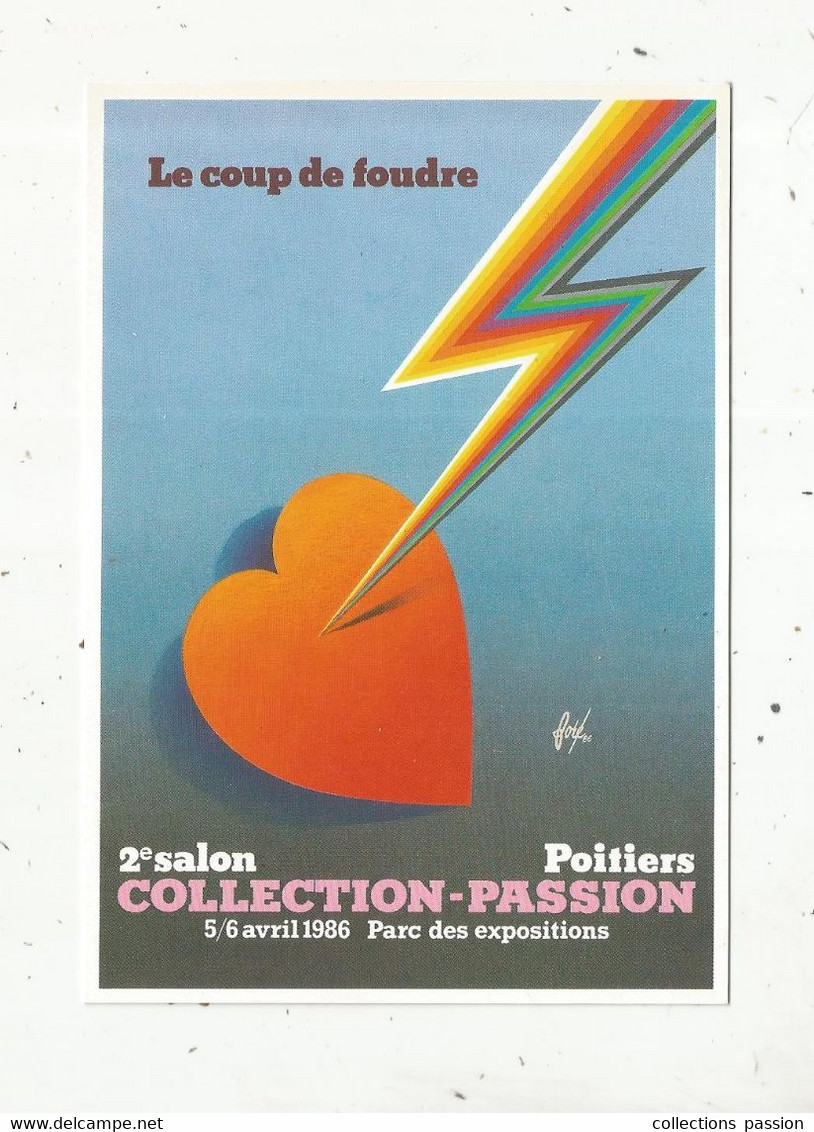Cp, Bourses & Salons De Collections, Vierge , 2 E Salon COLLECTION-PASSION ,POITIERS ,1986,le Coup De Foudre - Bolsas Y Salón Para Coleccionistas