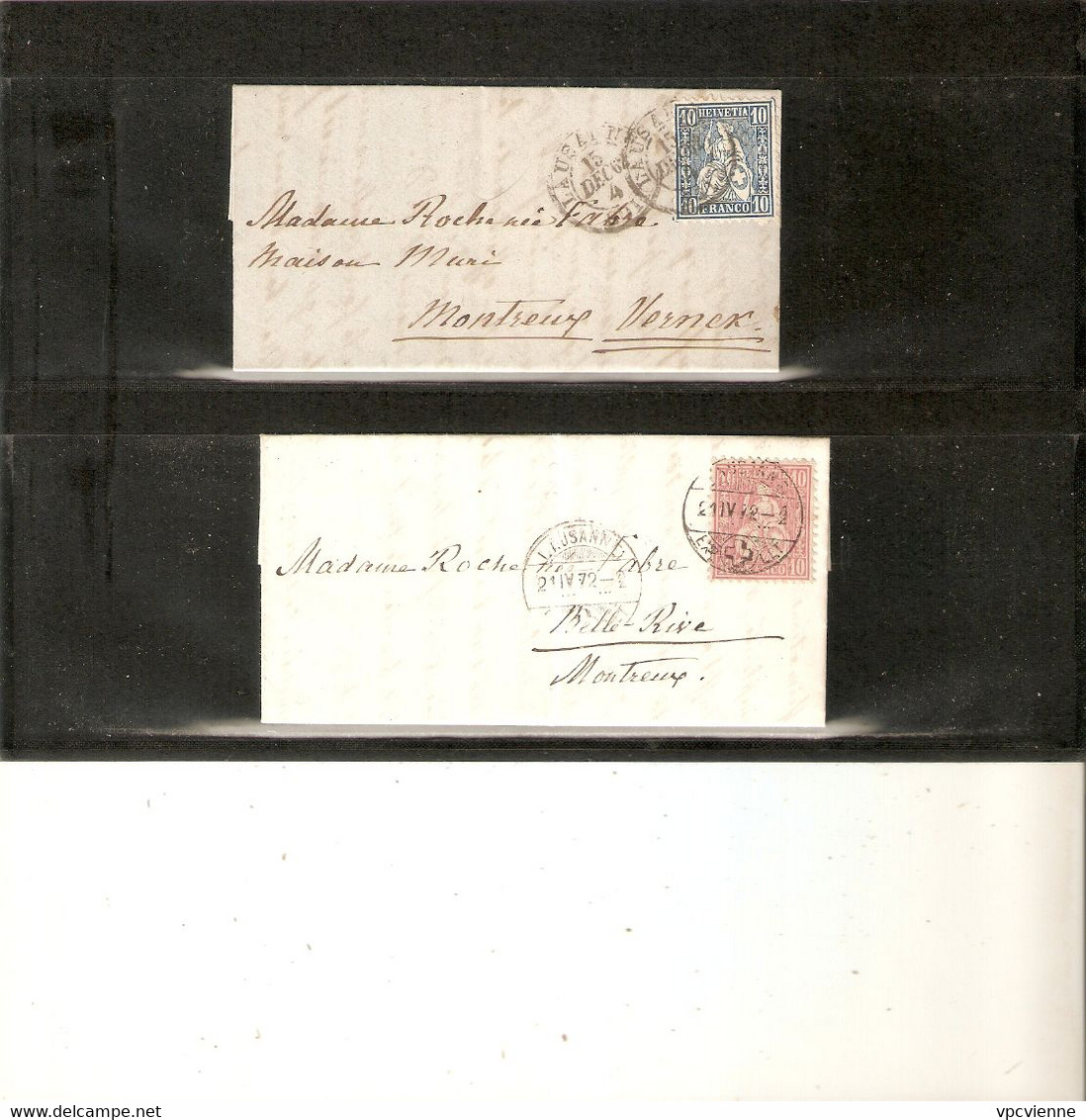 SUISSE. 2 Lettres De LAUSANNE . Une De 1862 Pour VERNEX Timbre 36 . Autre De 1872 Pour MONTREUX Timbre 43 - Storia Postale