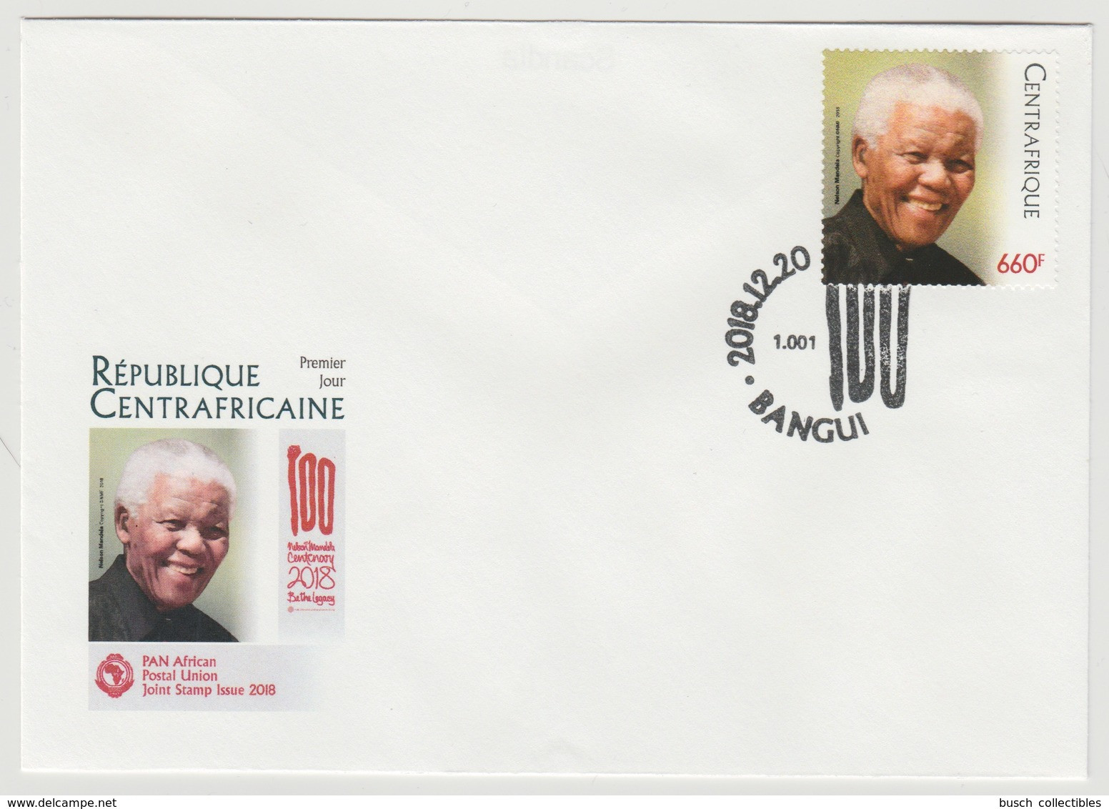 Centrafrique Central 2018 Stamp FDC First Day Cover 1er Jour Joint Issue PAN African Postal Union Nelson Mandela Madiba - Central African Republic