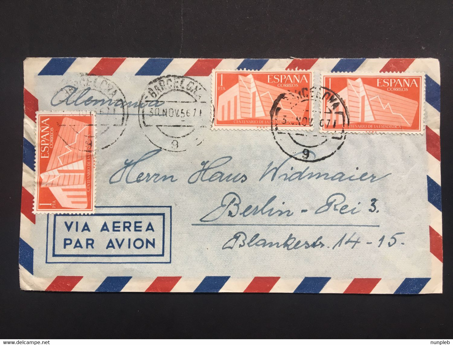 SPAIN 1956 Air Mail Cover Barcelona To Berlin - Cartas & Documentos