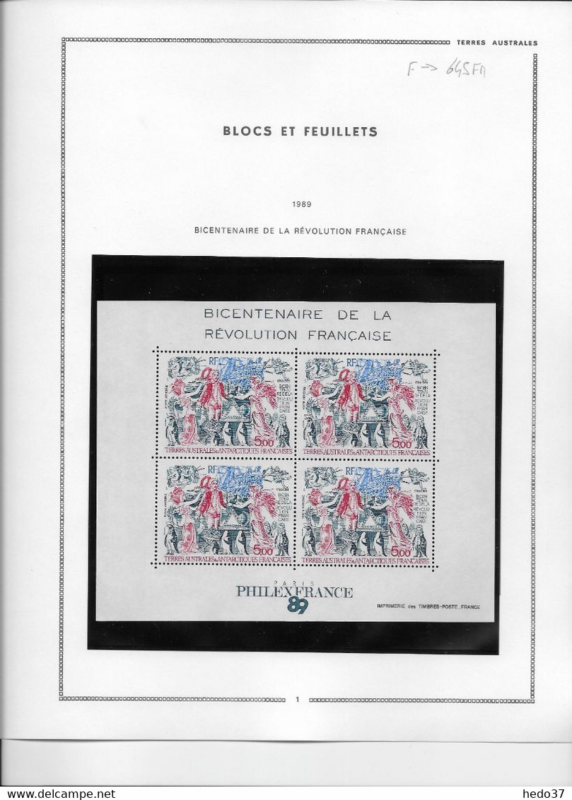 T.A.A.F. Blocs Feuillets - Collection Vendue Page Par Page - Timbres Neufs ** Sans Charnière - TB - Blokken & Velletjes