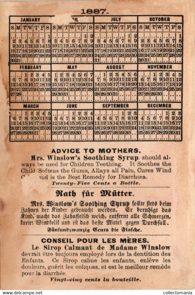 3 Cards Avory Polish For The Teeth Mrs. Winslow's Soothing Syrup  Calendar 1887  Trix Breath Perfume Tand Hygiëne - Non Classés