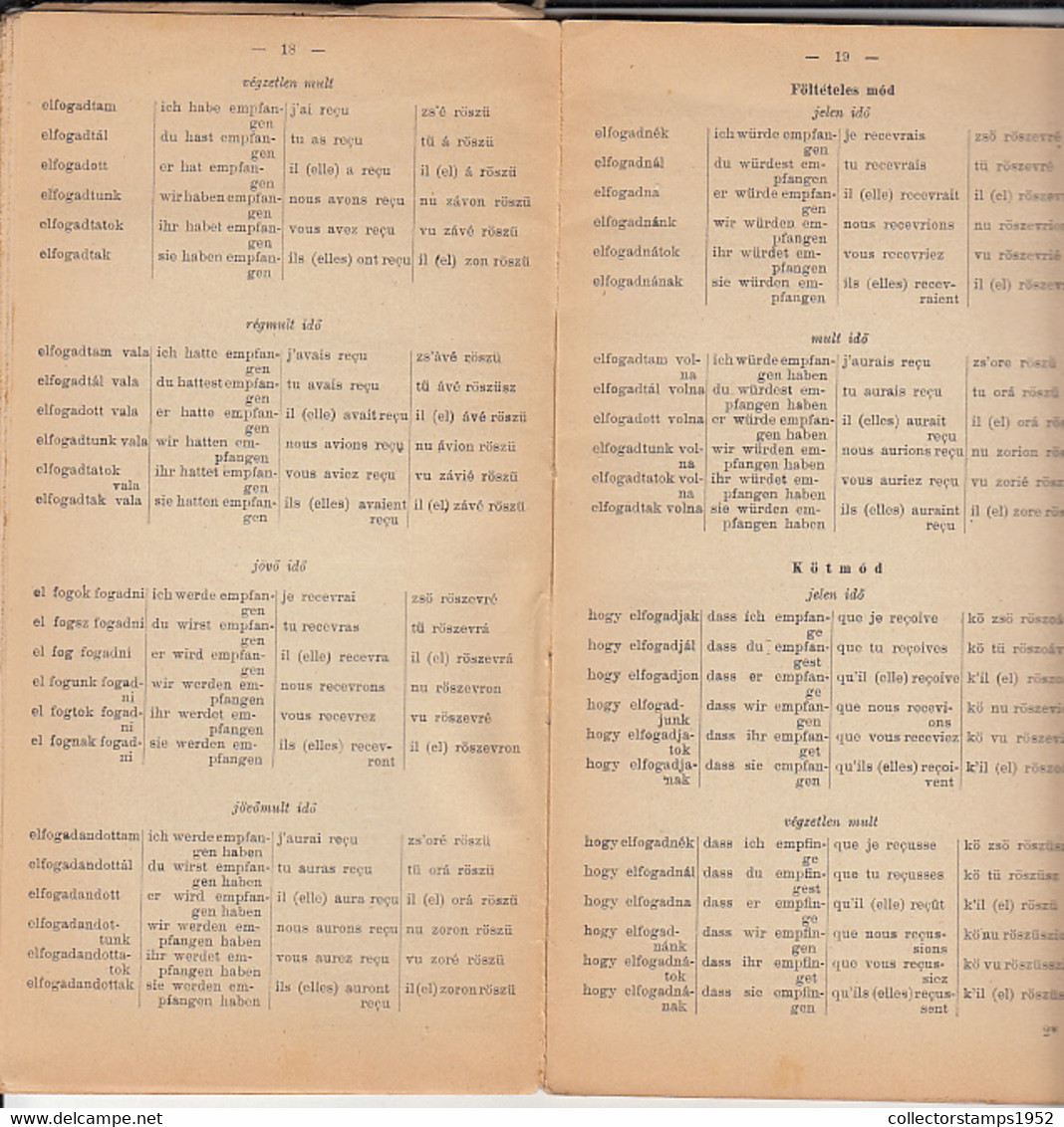 8585FM- FRENCH- HUNGARIAN- GERMAN PRACTICAL CONVERSATION GUIDE, DICTIONARIES, ABOUT 1912, HUNGARY - Diccionarios