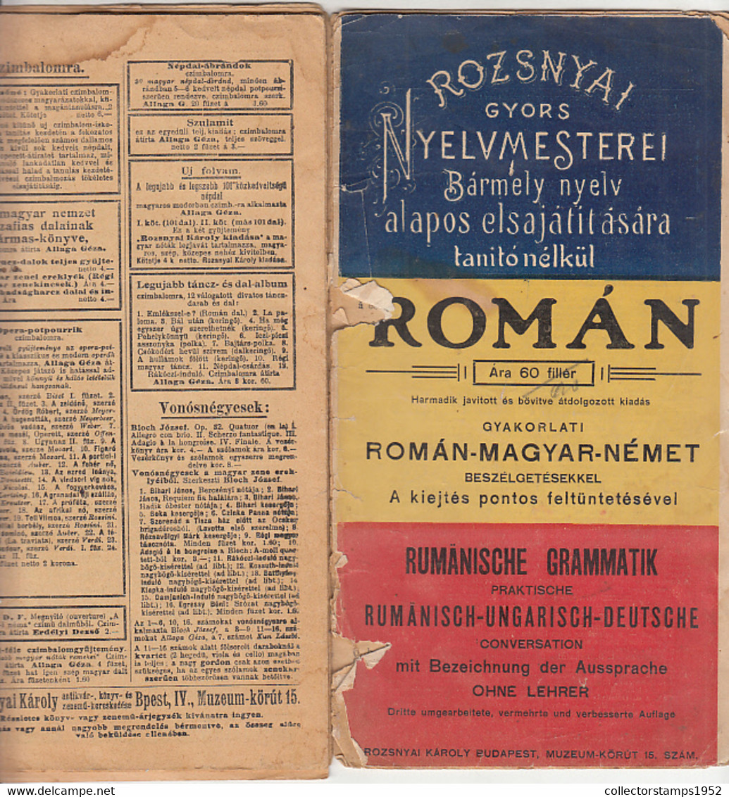 8586FM- ROMANIAN- HUNGARIAN- GERMAN PRACTICAL CONVERSATION GUIDE, DICTIONARIES, ABOUT 1912, HUNGARY - Dizionari