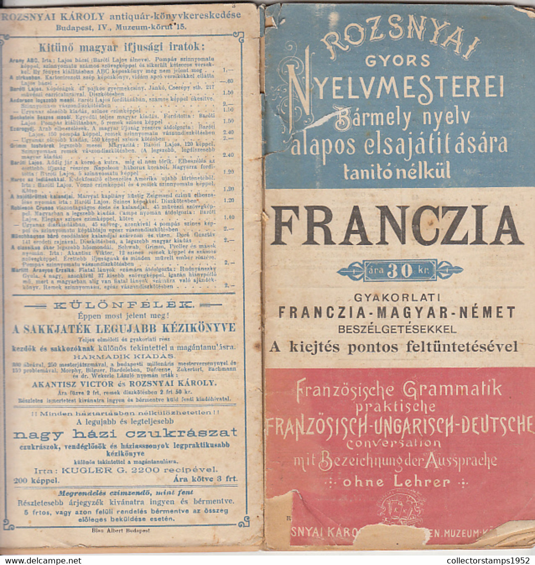 8587FM- FRENCH- HUNGARIAN- GERMAN PRACTICAL CONVERSATION GUIDE, DICTIONARIES, ABOUT 1912, HUNGARY - Dizionari